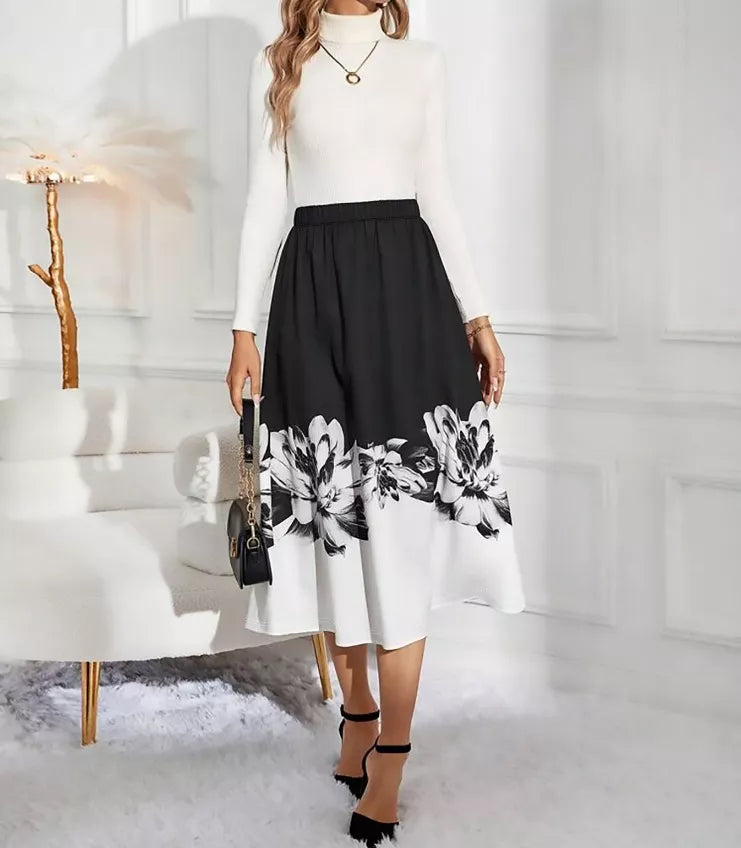 Floral Print A-Line Midi Skirt - cas7m