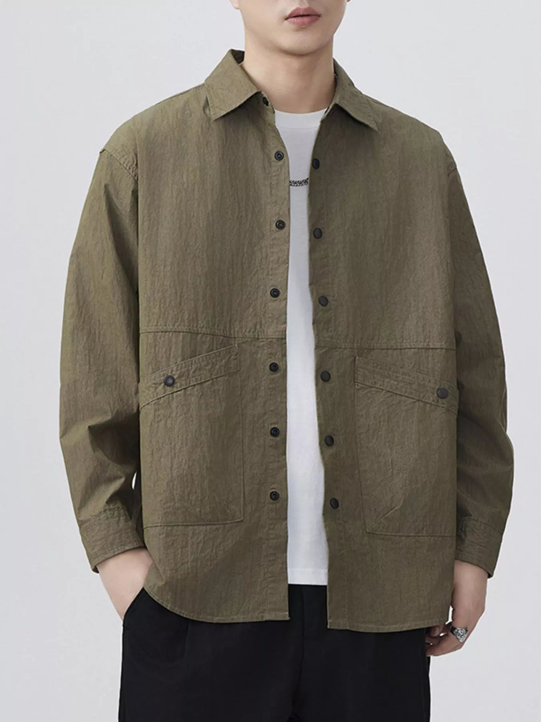Men's Plus Size Button Up Long Sleeve Shirt - cas7m