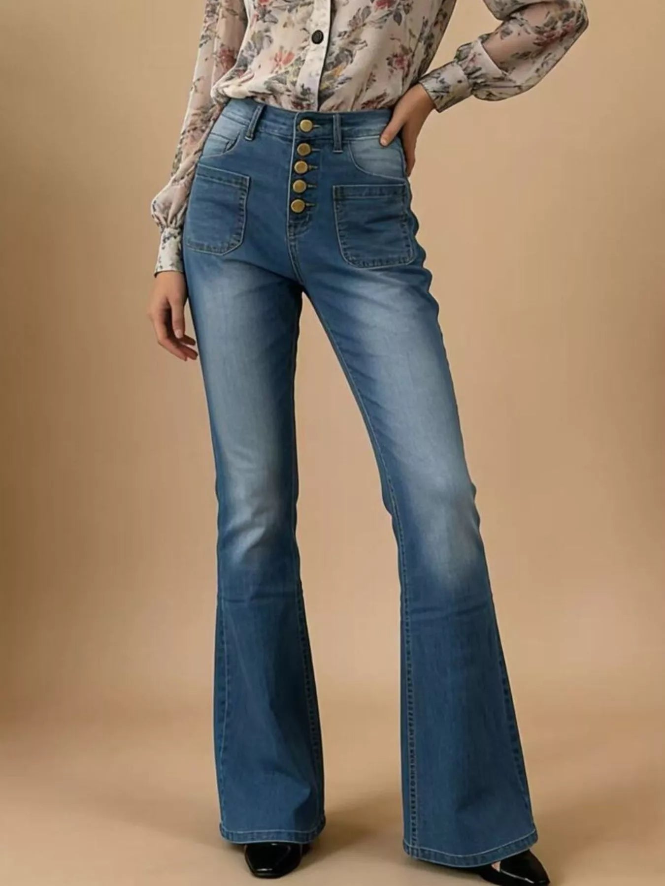 Full Size High-Waisted Button-Fly Flare Jeans Plus Size - cas7m