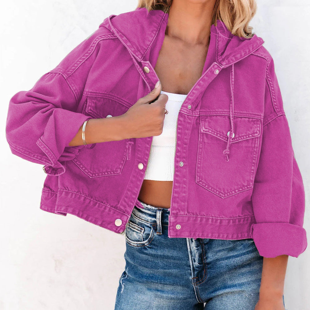 Hooded Dropped Shoulder Denim Jacket - cas7m