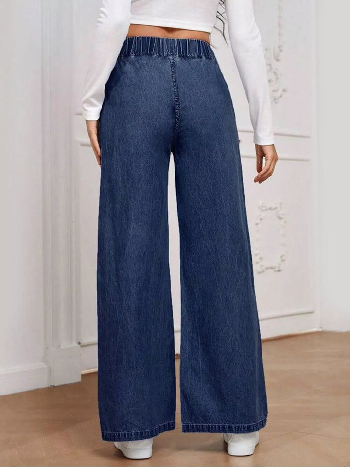Elastic Waist Wide Leg Jeans - cas7m