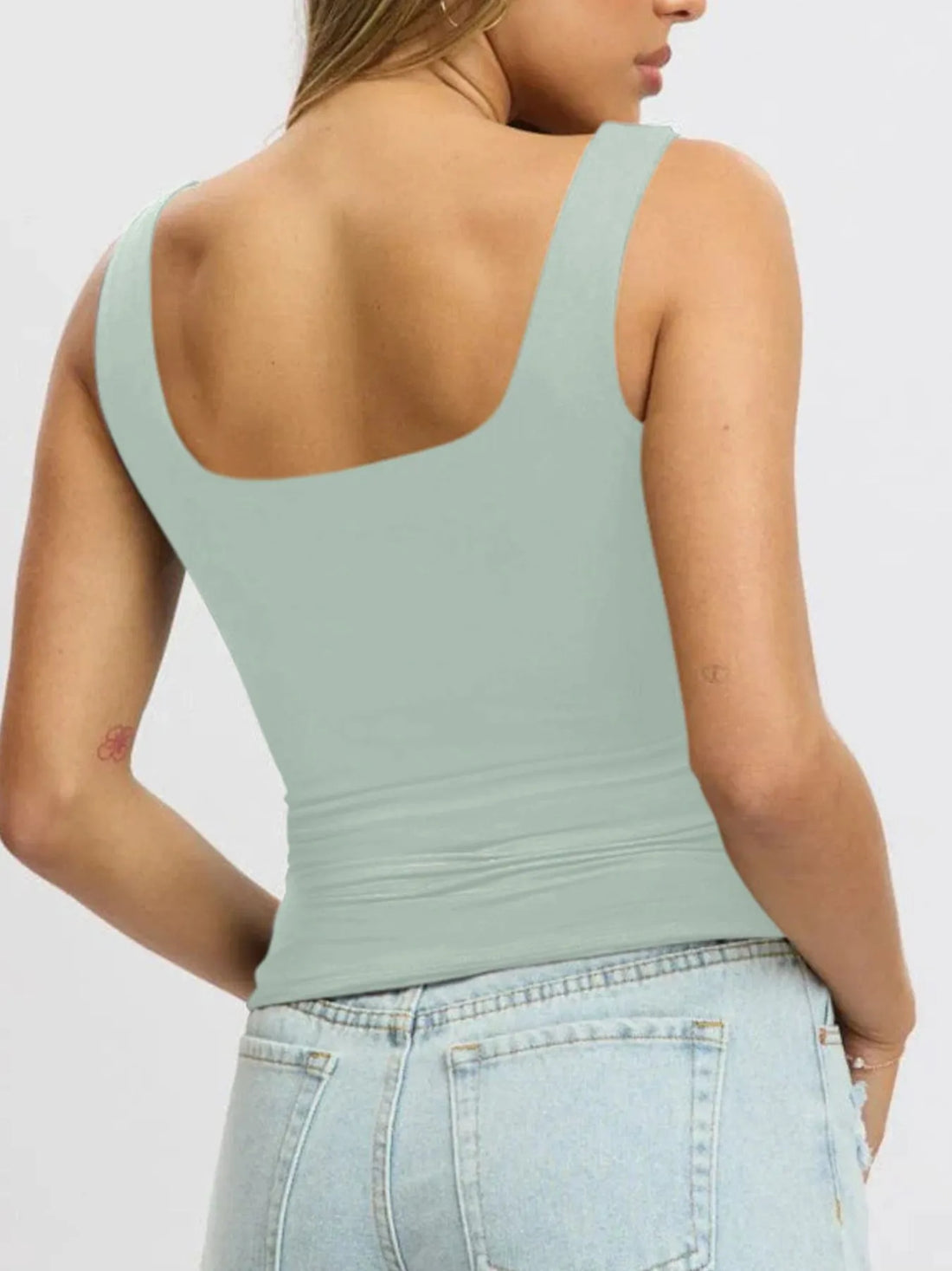 Square Neck Wide Strap Tank - cas7m