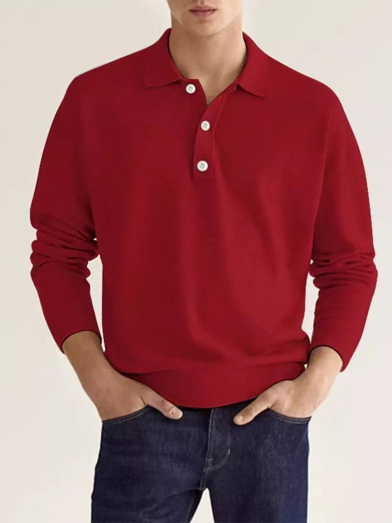 Men's Plus Size Long Sleeve Casual Polo Shirt - cas7m
