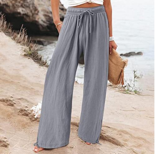 Women's Cotton And Linen Wide-leg Beach Pants Casual Pants - cas7m