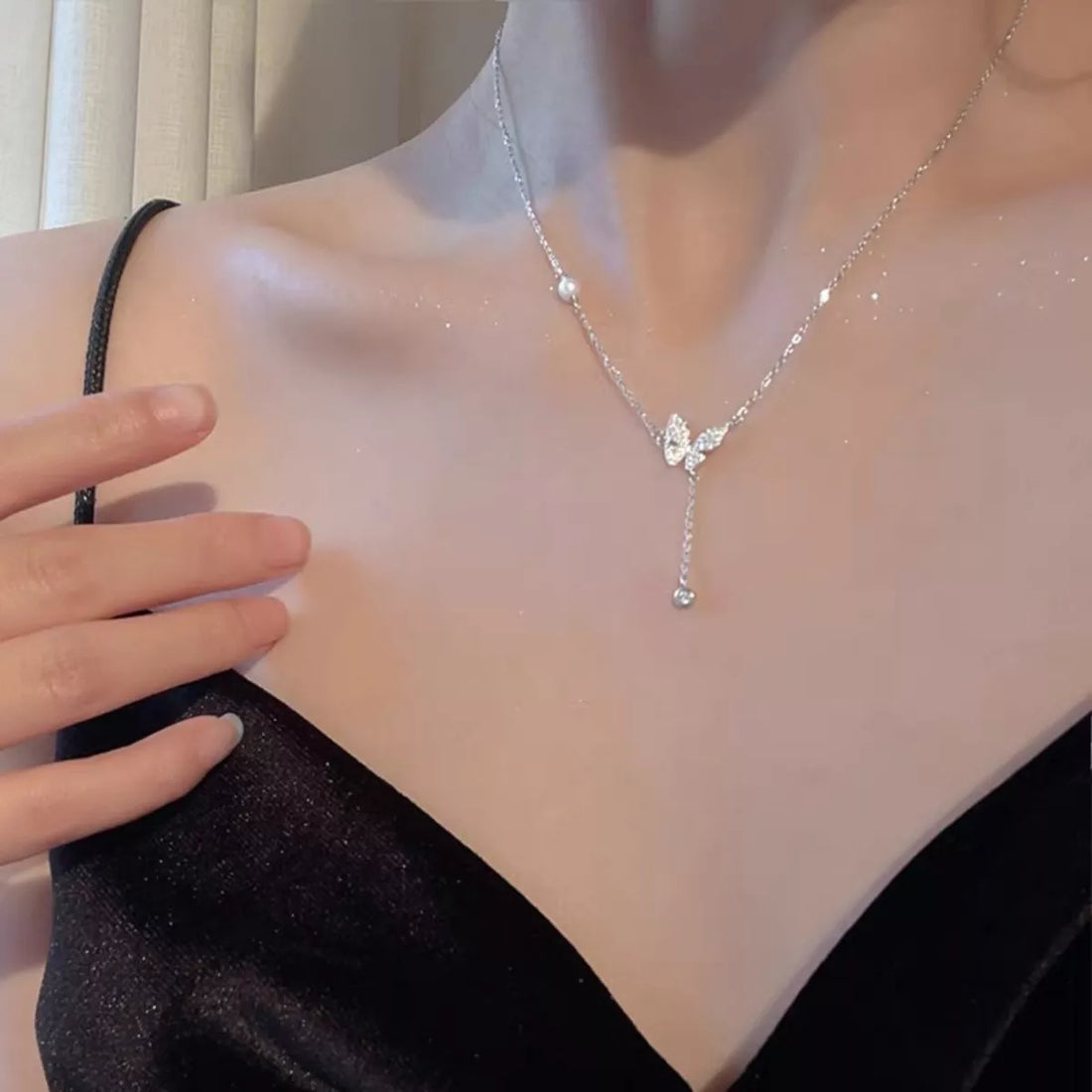 925 Sterling Silver Zircon Butterfly Necklace - cas7m