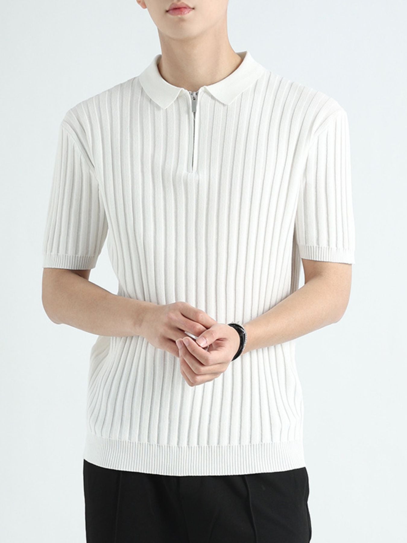 Men's Plus Size Ribbed Knit Short Sleeve Polo - cas7m