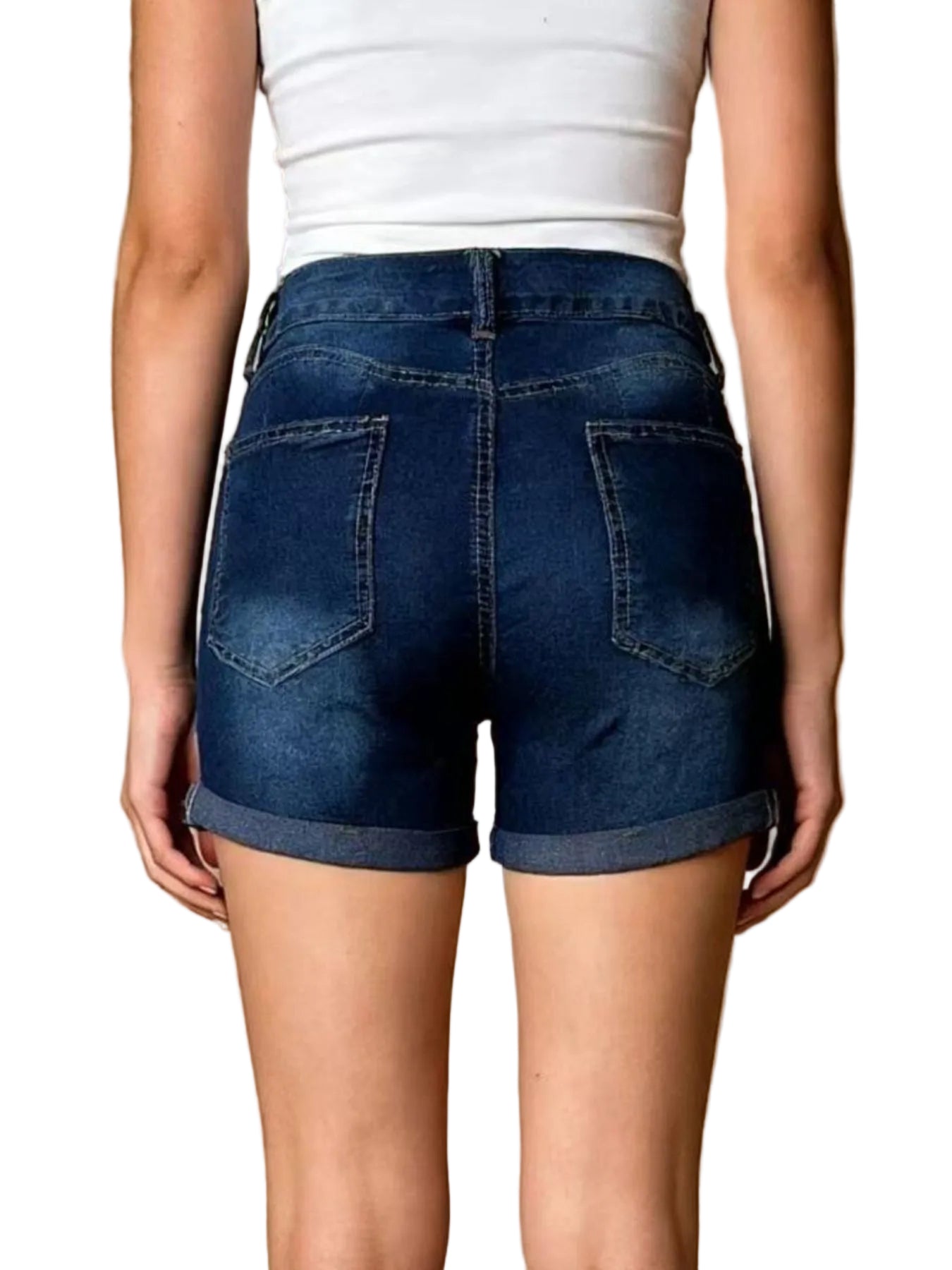 Distressed Wash Denim Shorts - cas7m