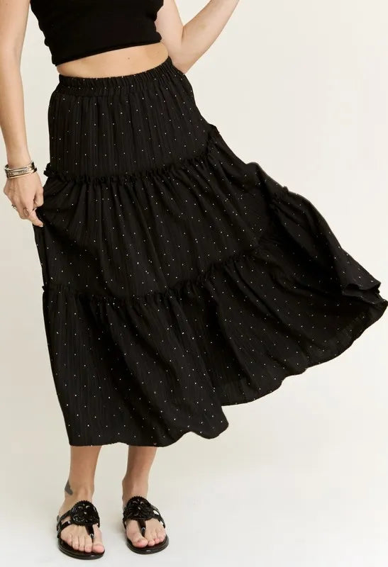 ADORA Rhinestone Accent Tiered Skirt - cas7m