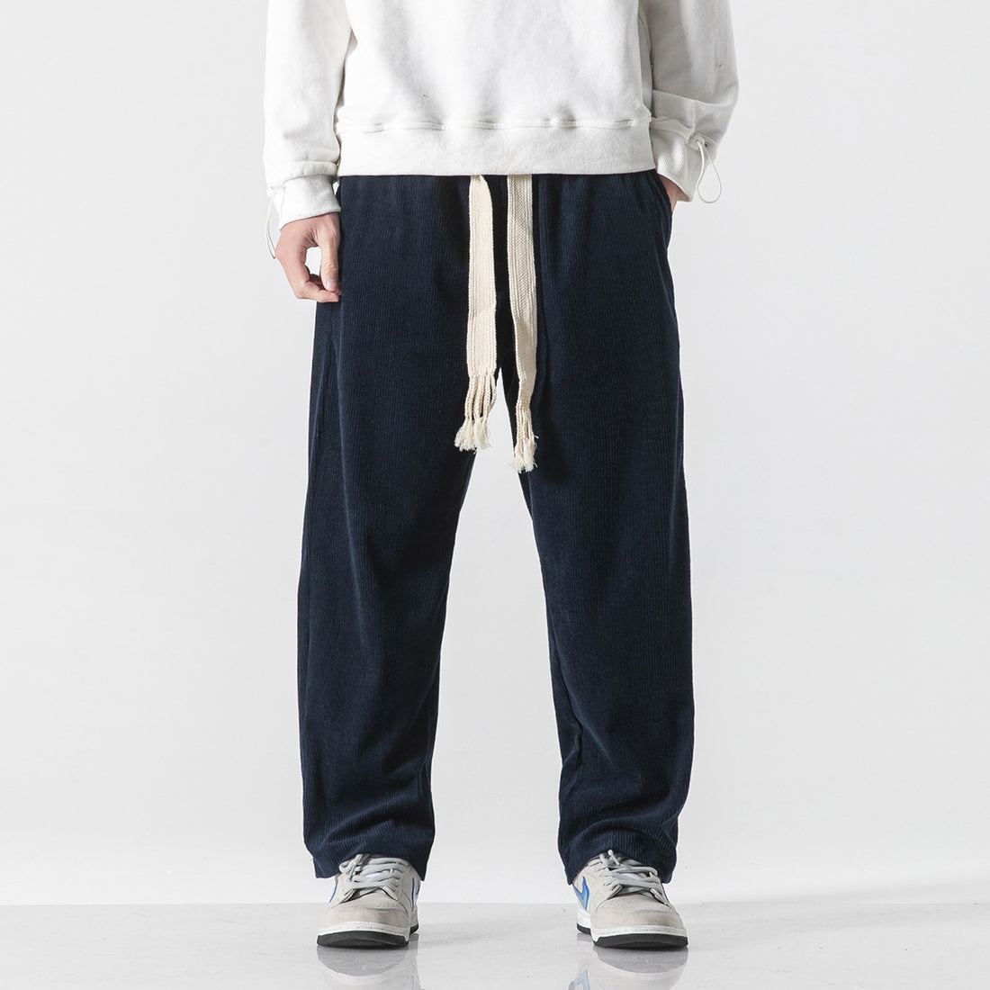 Mens Corduroy Trendy Pants With Braided Drawstring - cas7m