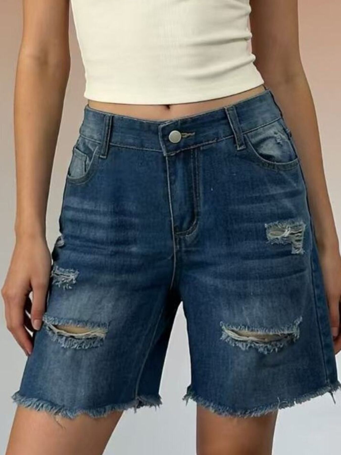 Full Size Ripped Frayed Hem Denim Shorts Plus Size - cas7m
