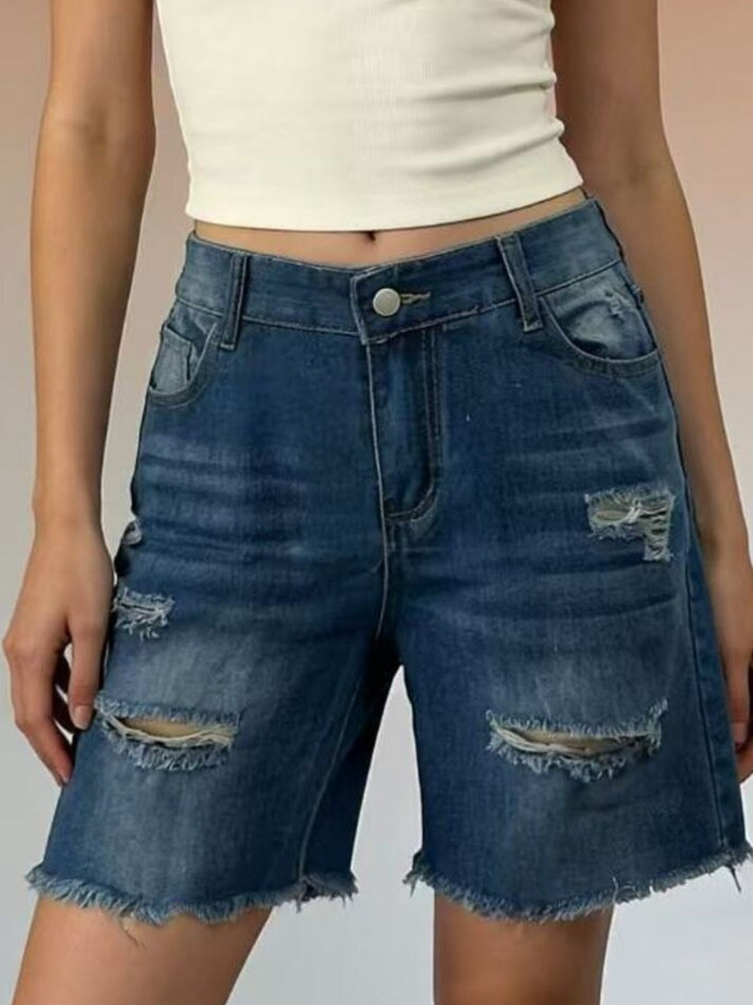 Full Size Ripped Frayed Hem Denim Shorts Plus Size - cas7m