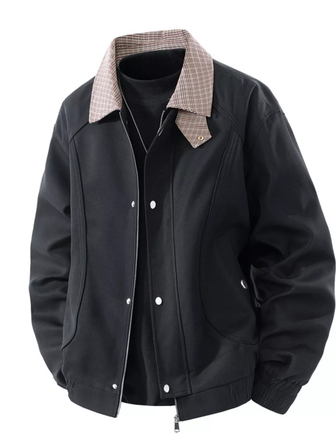 Men's Plus Size Casual Plaid Collar Zip Up Jacket - cas7m