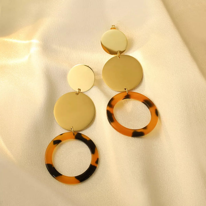 18K Gold-Plated Geometric Circle Dangle Earrings - cas7m