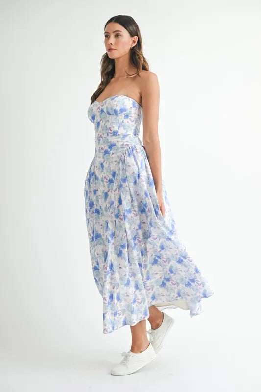 MABLE Sweetheart Neckline Floral Printed Midi Dress - cas7m