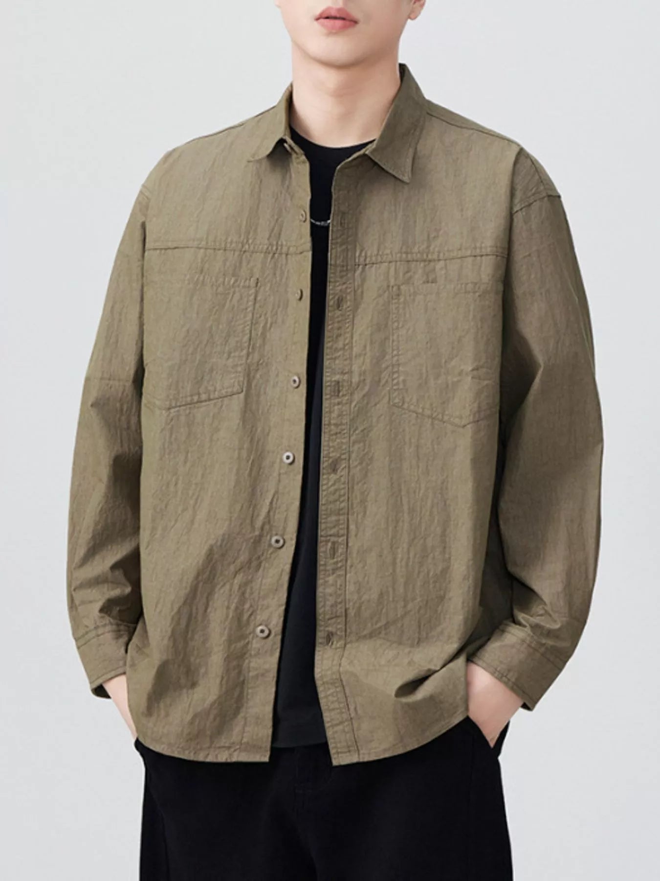 Men's Plus Size Button Up Long Sleeve Shirt - cas7m
