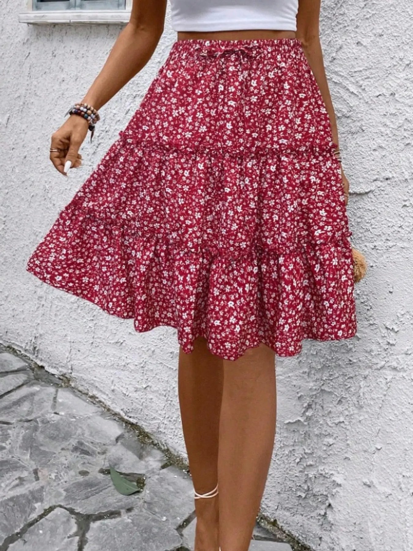 Floral Print Midi Skirt - cas7m