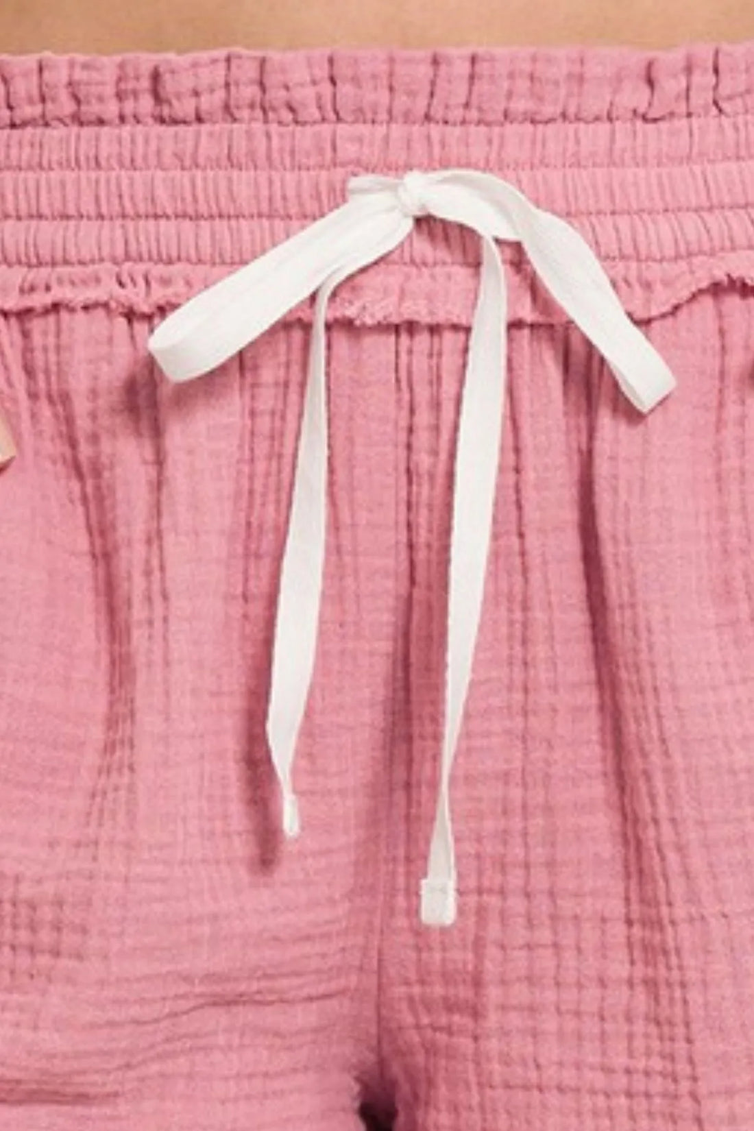 Zenana Double Gauze Elasticband Drawstring Waist Shorts - cas7m