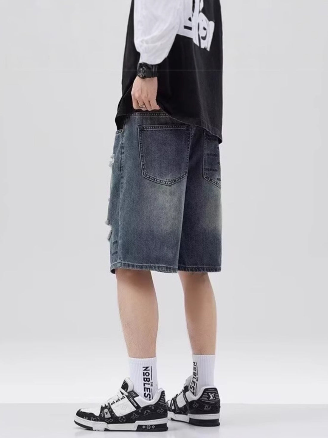 Men's Plus Size Distressed Denim Shorts - cas7m