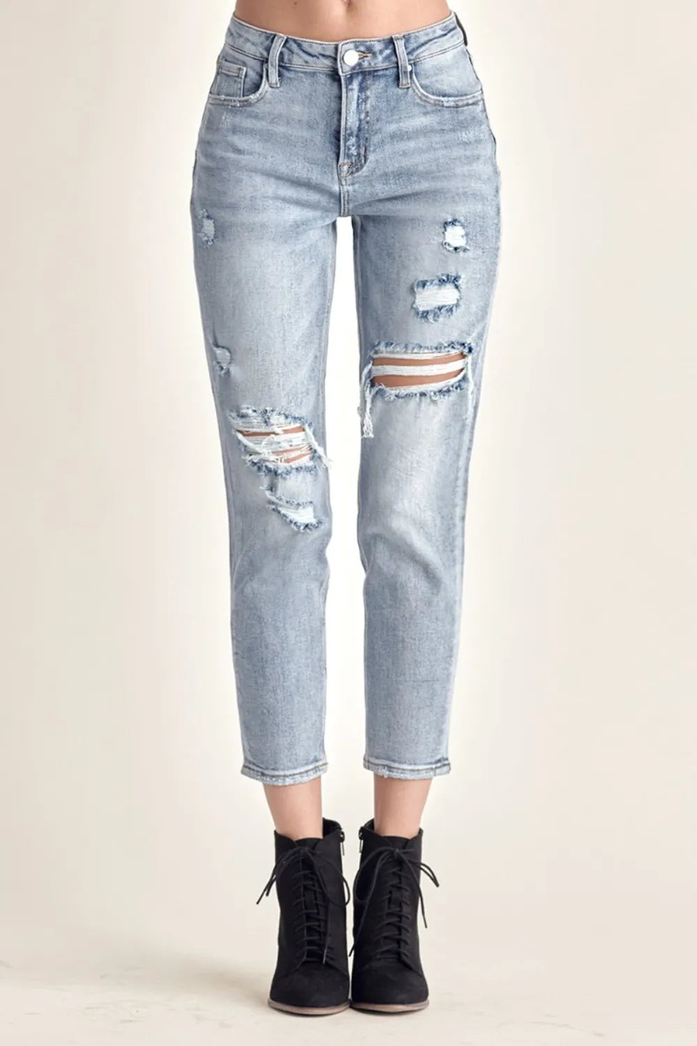 RISEN Distressed Slim Cropped Jeans - cas7m