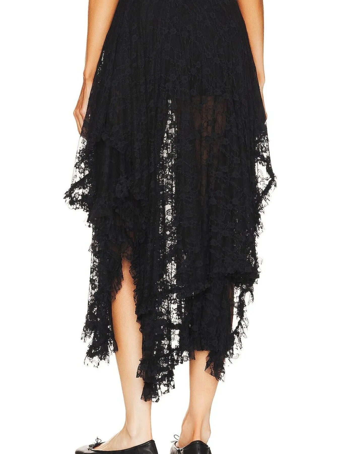 Asymmetrical Lace Midi Skirt - cas7m