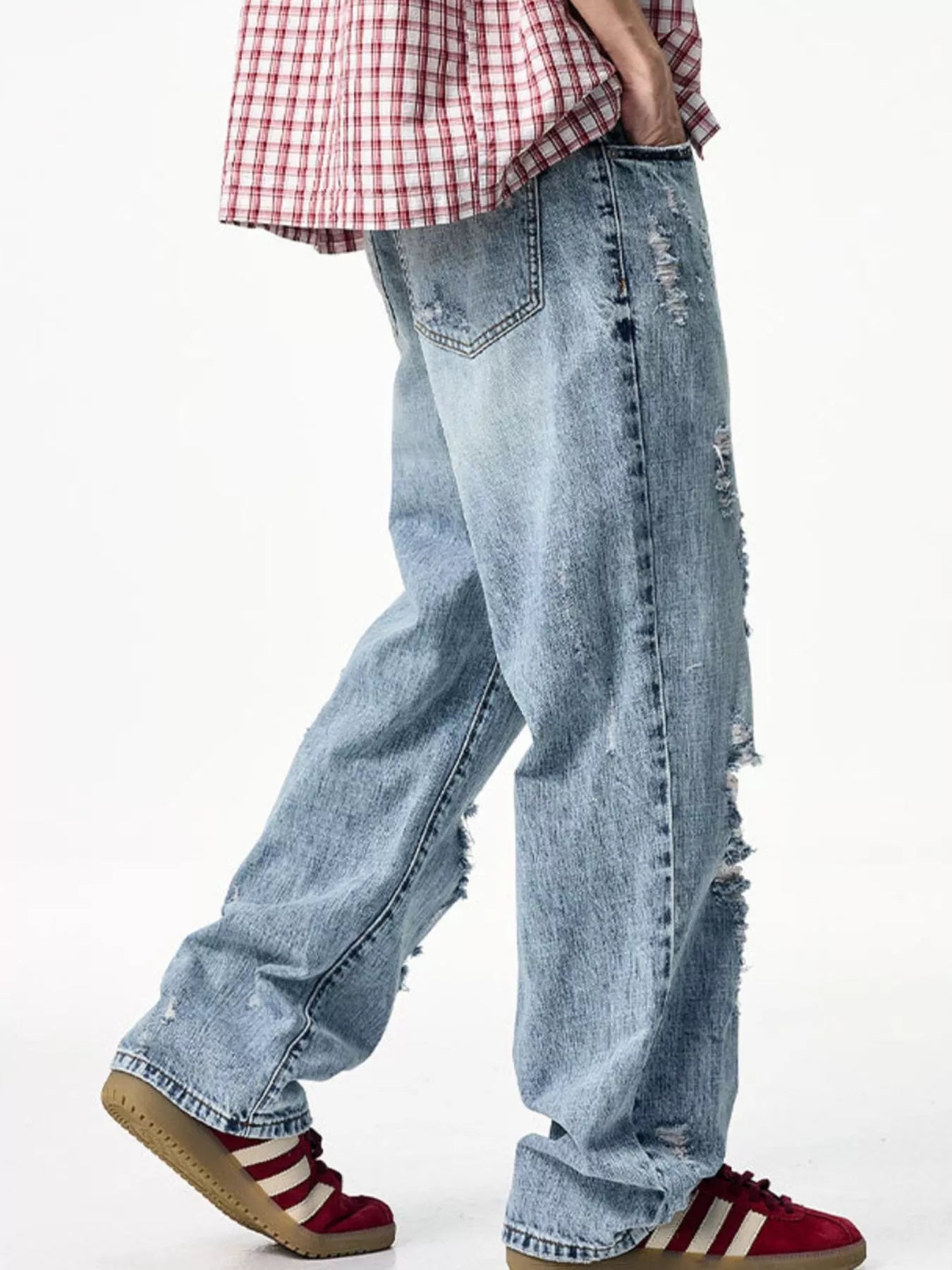 Men's Distressed Wide Leg Jeans - cas7m