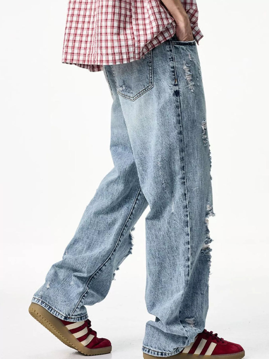 Men's Distressed Wide Leg Jeans - cas7m