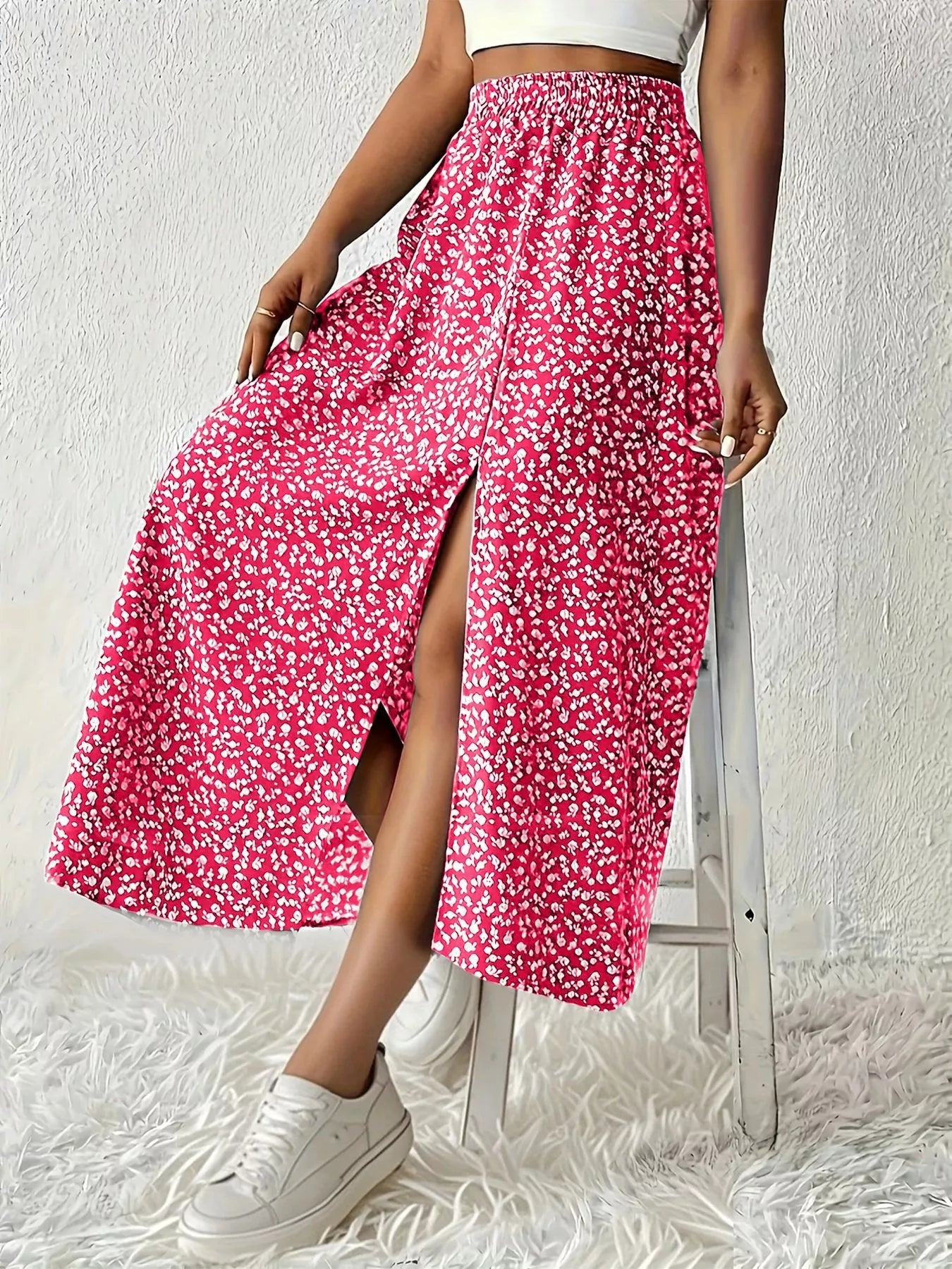 Slit Printed Skirt - cas7m