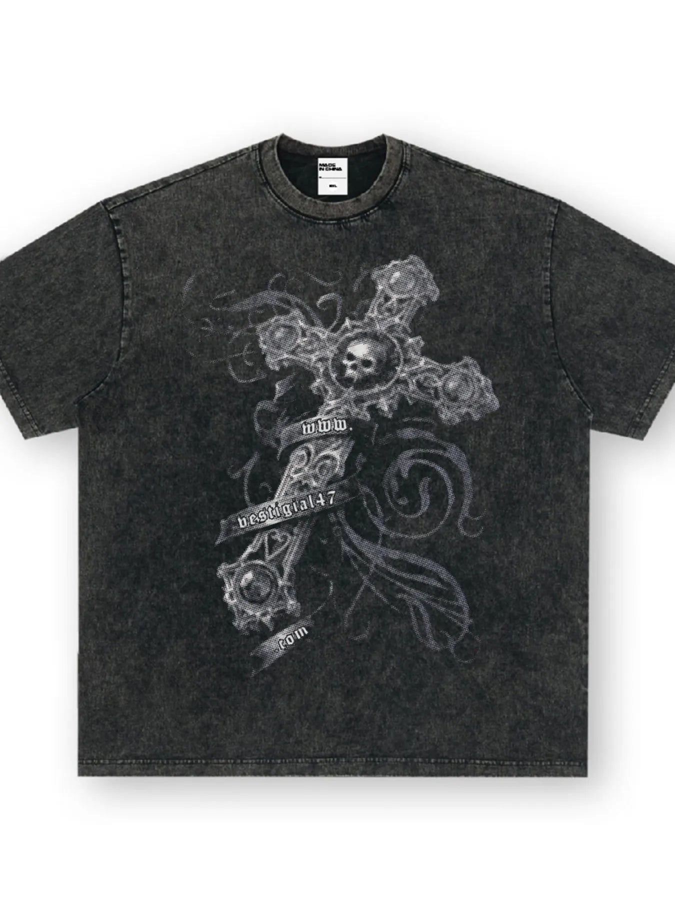 Men's Skull Cross Graphic Oversized T-Shirt - cas7m