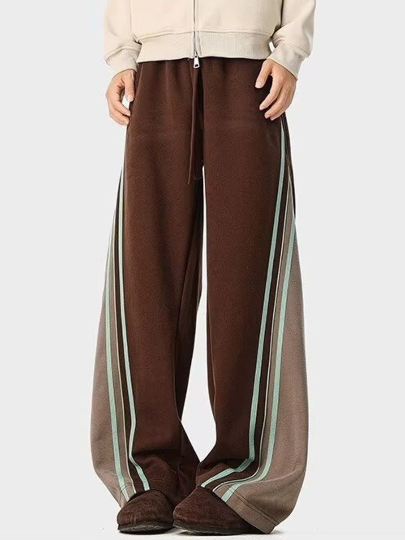 Men's Plus Size Striped Drawstring Wide Leg Casual Pants - cas7m