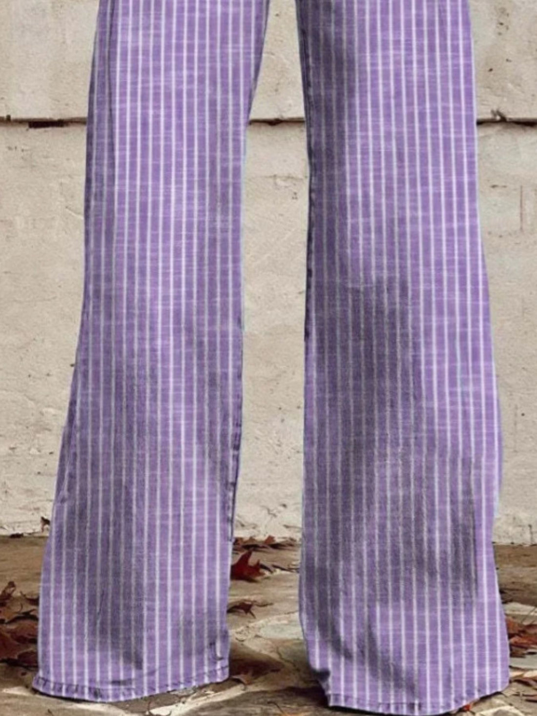 Striped High-Waisted Wide Leg Jeans - cas7m