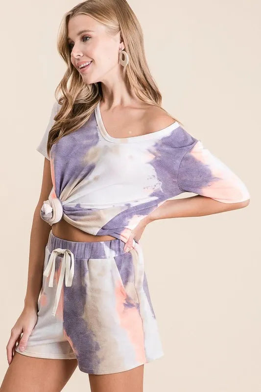 BiBi Tie Dye Terry Shorts with Drawstring - cas7m