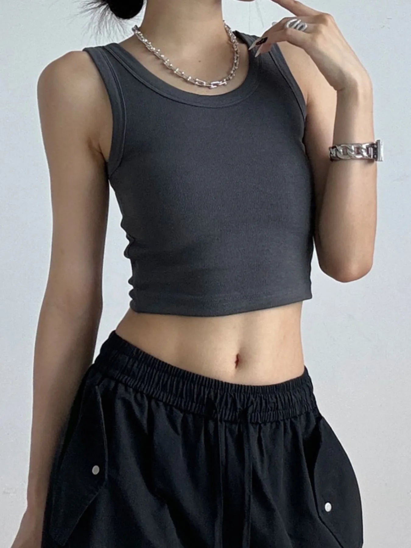 Ribbed Crop Tank Top - cas7m