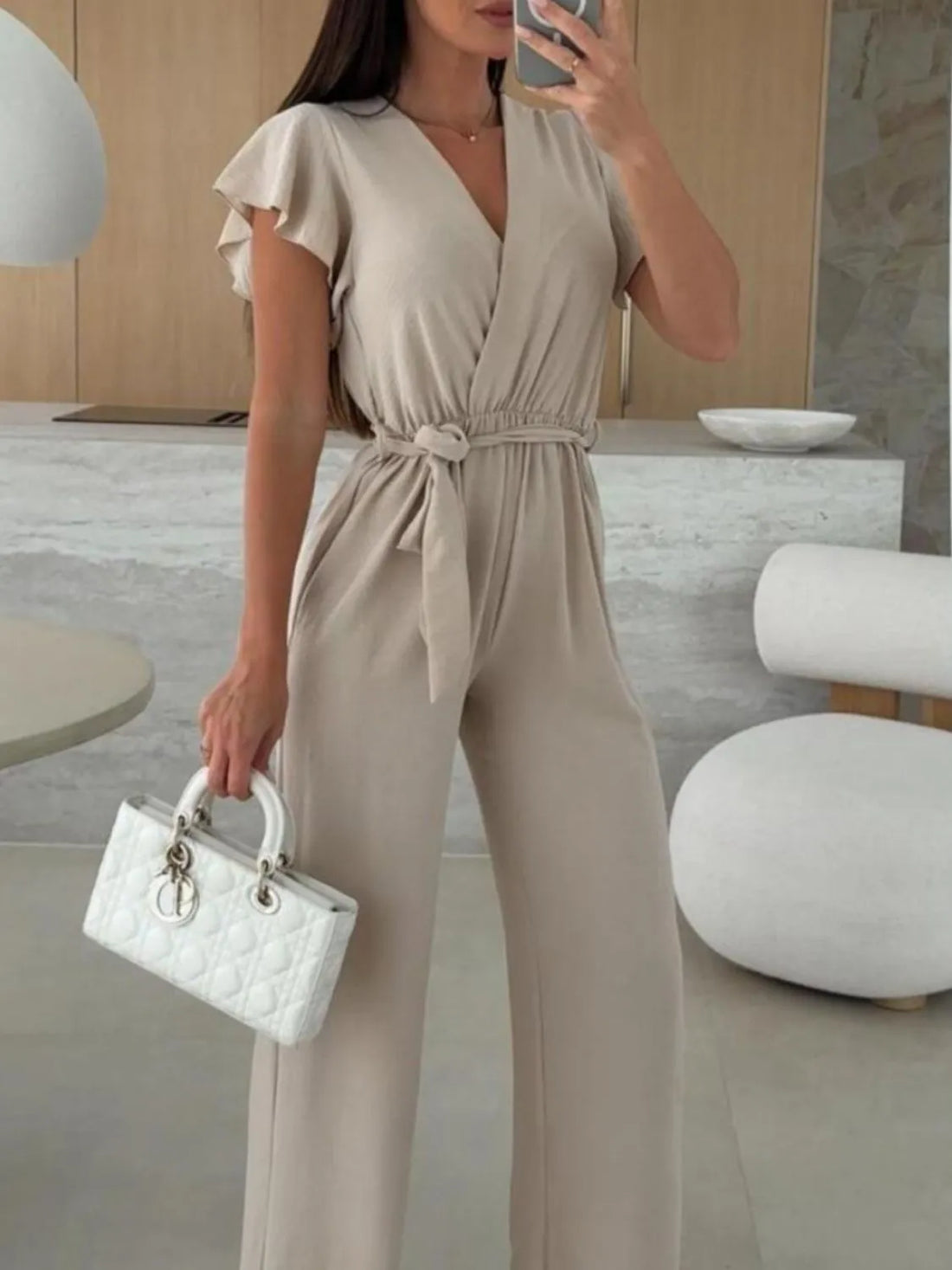 Tied Ruffled Wide Leg Jumpsuit - cas7m