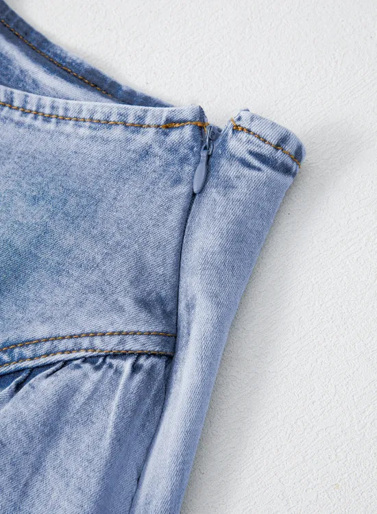 Asymmetric Ruffle Overlay Denim Mini Skirt - cas7m