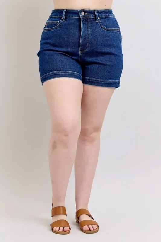 Judy Blue Full Size High Waist Tummy Control Denim Shorts Plus Size - cas7m