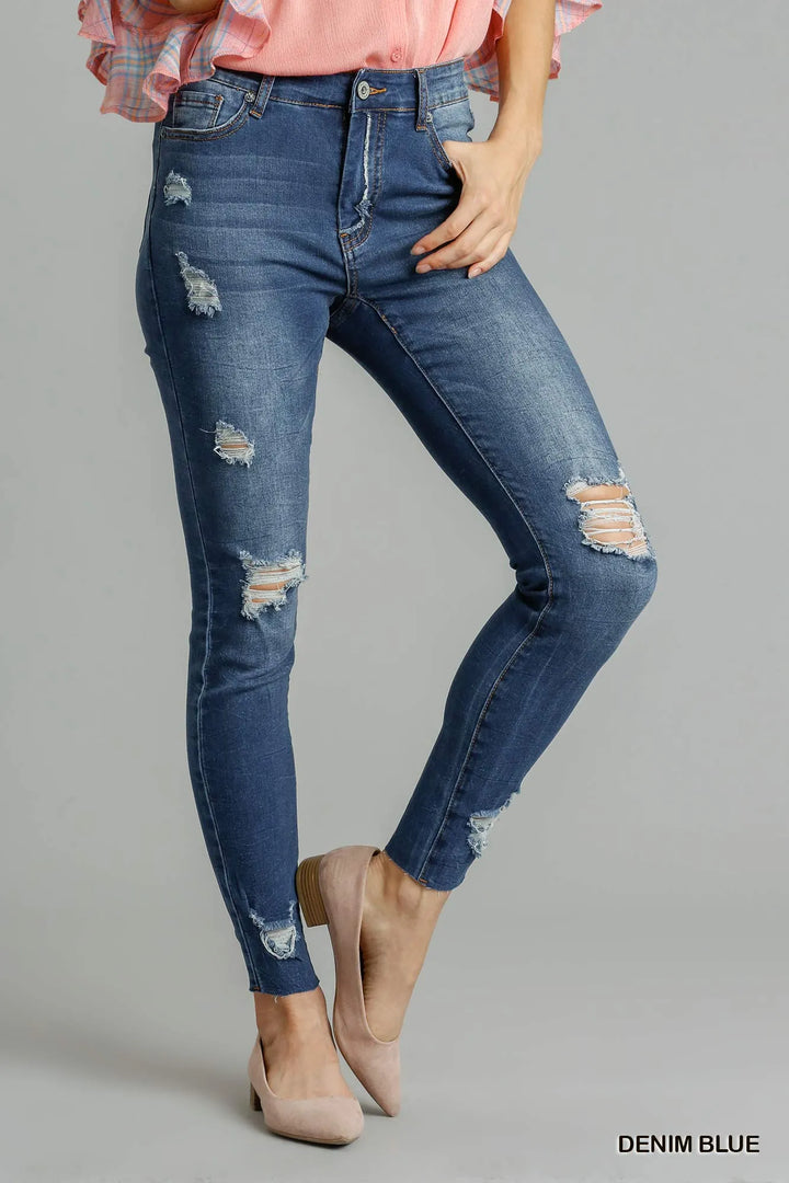 Umgee Distressed Skinny Jeans with Pockets - cas7m