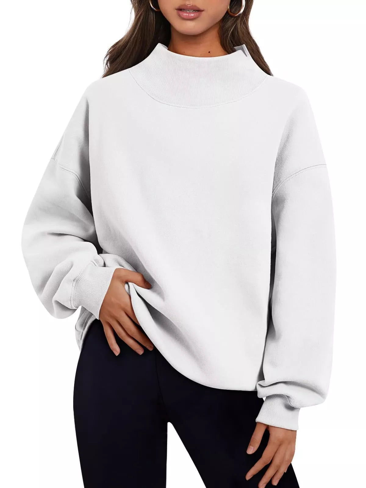 Mock Neck Dropped Shoulder Sweatshirt - cas7m
