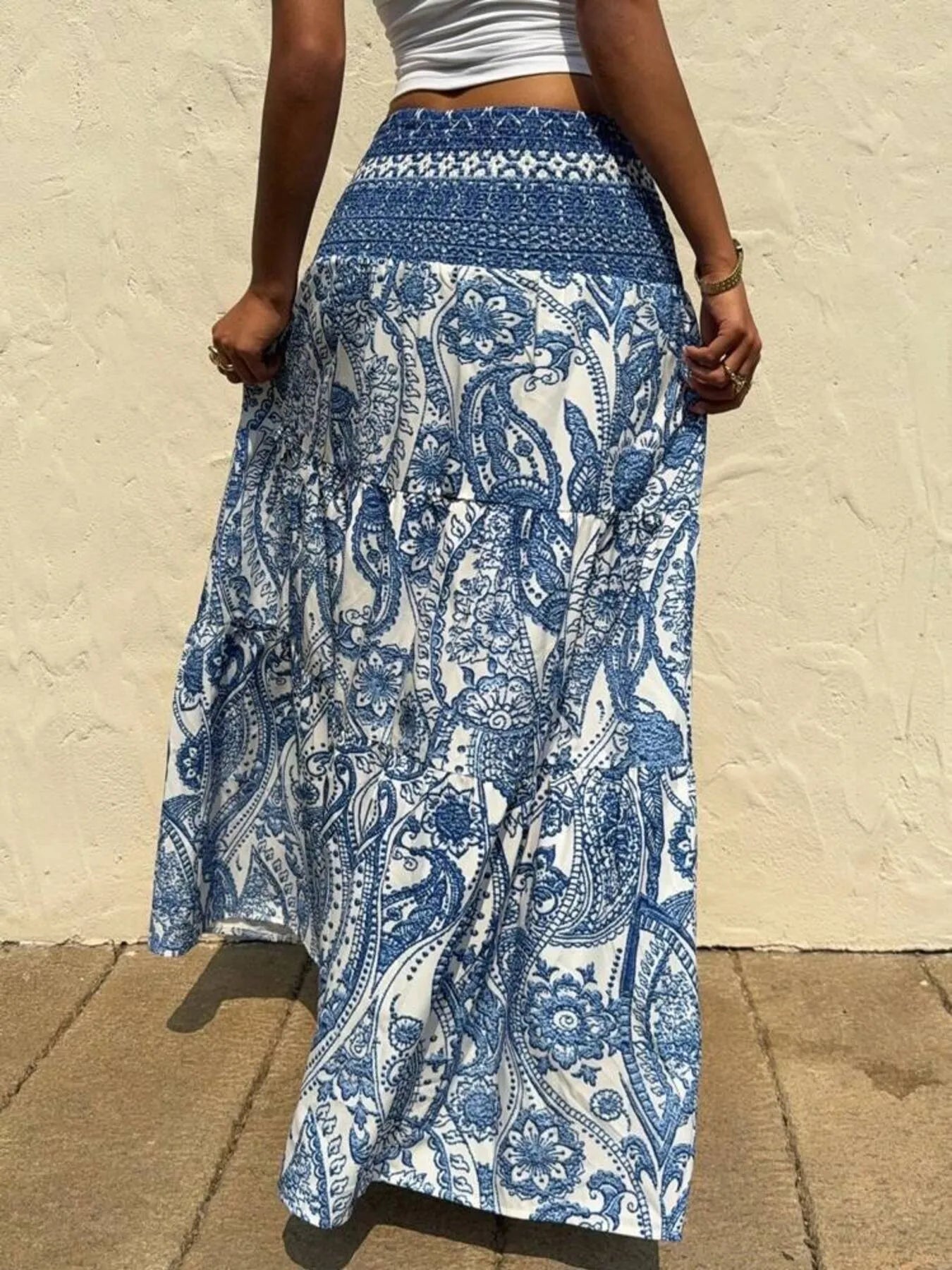 Printed Tiered Maxi Skirt - cas7m