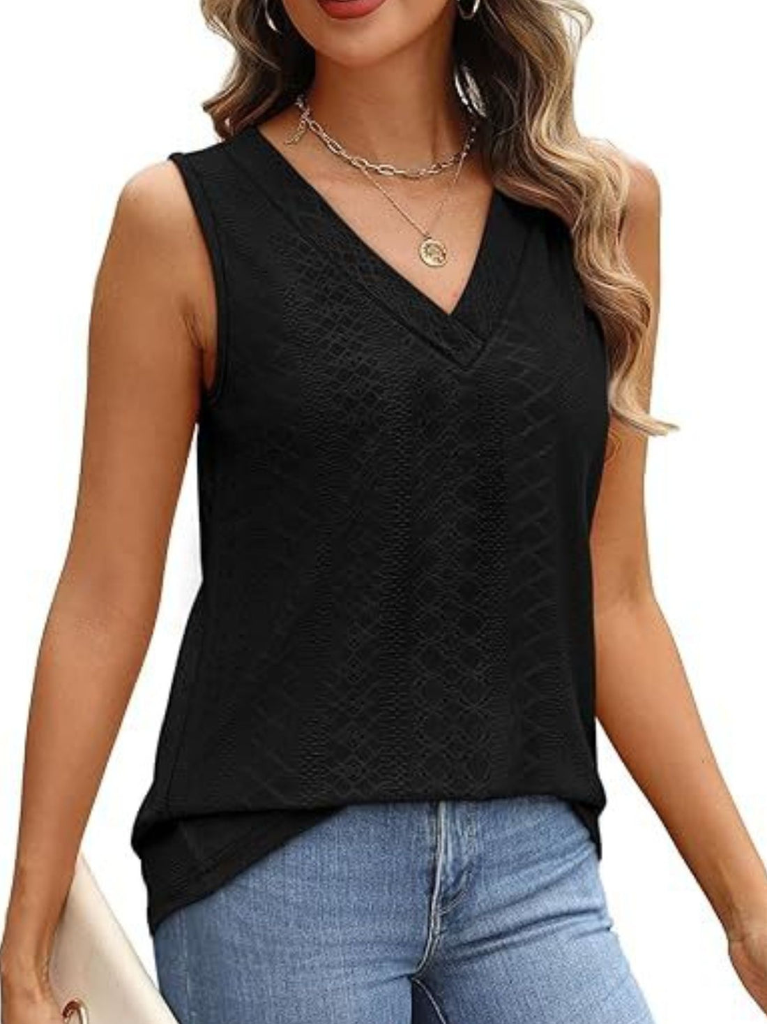 Eyelet V-Neck Tank - cas7m
