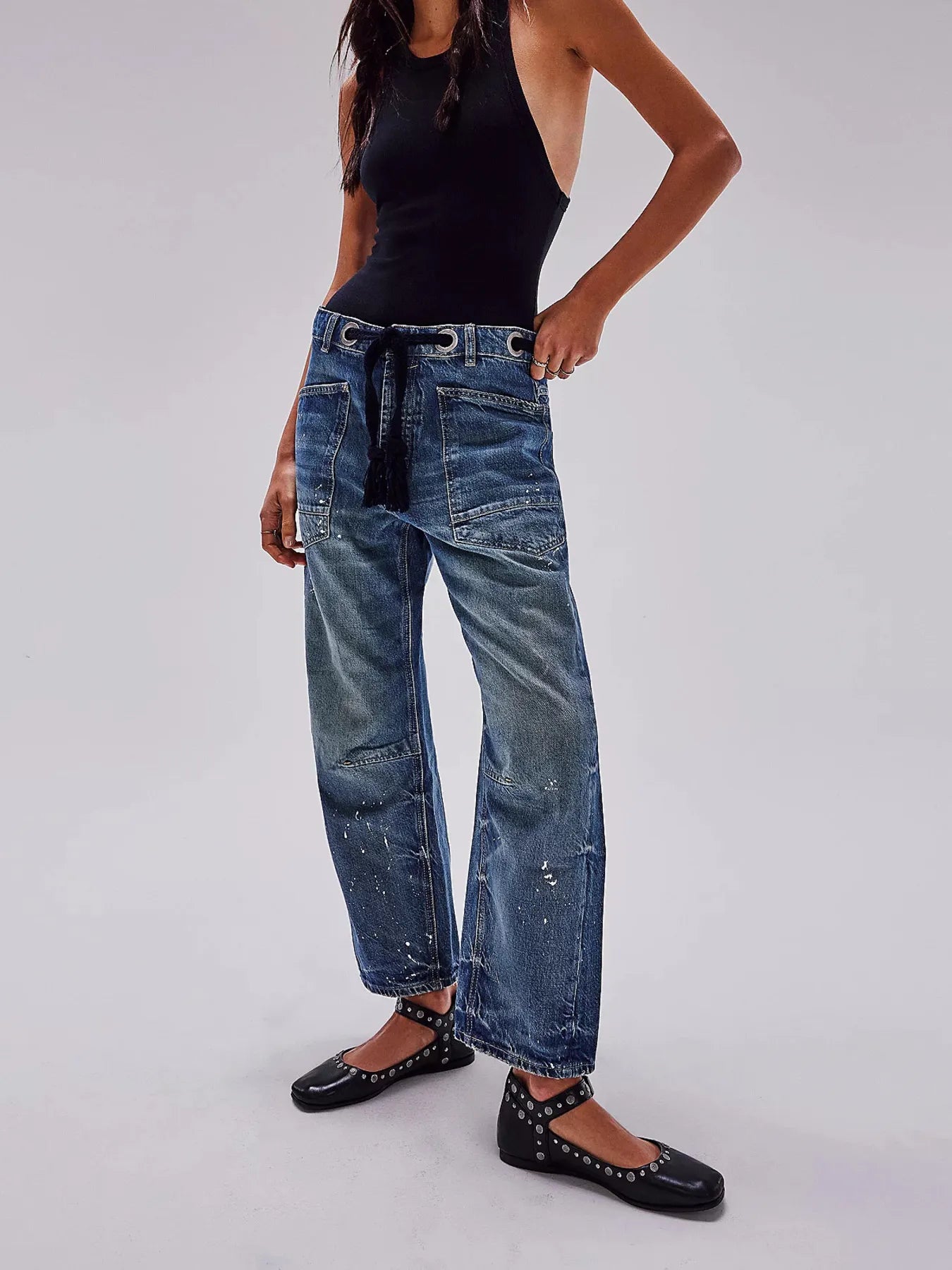 Washed Wide Leg Jeans - cas7m