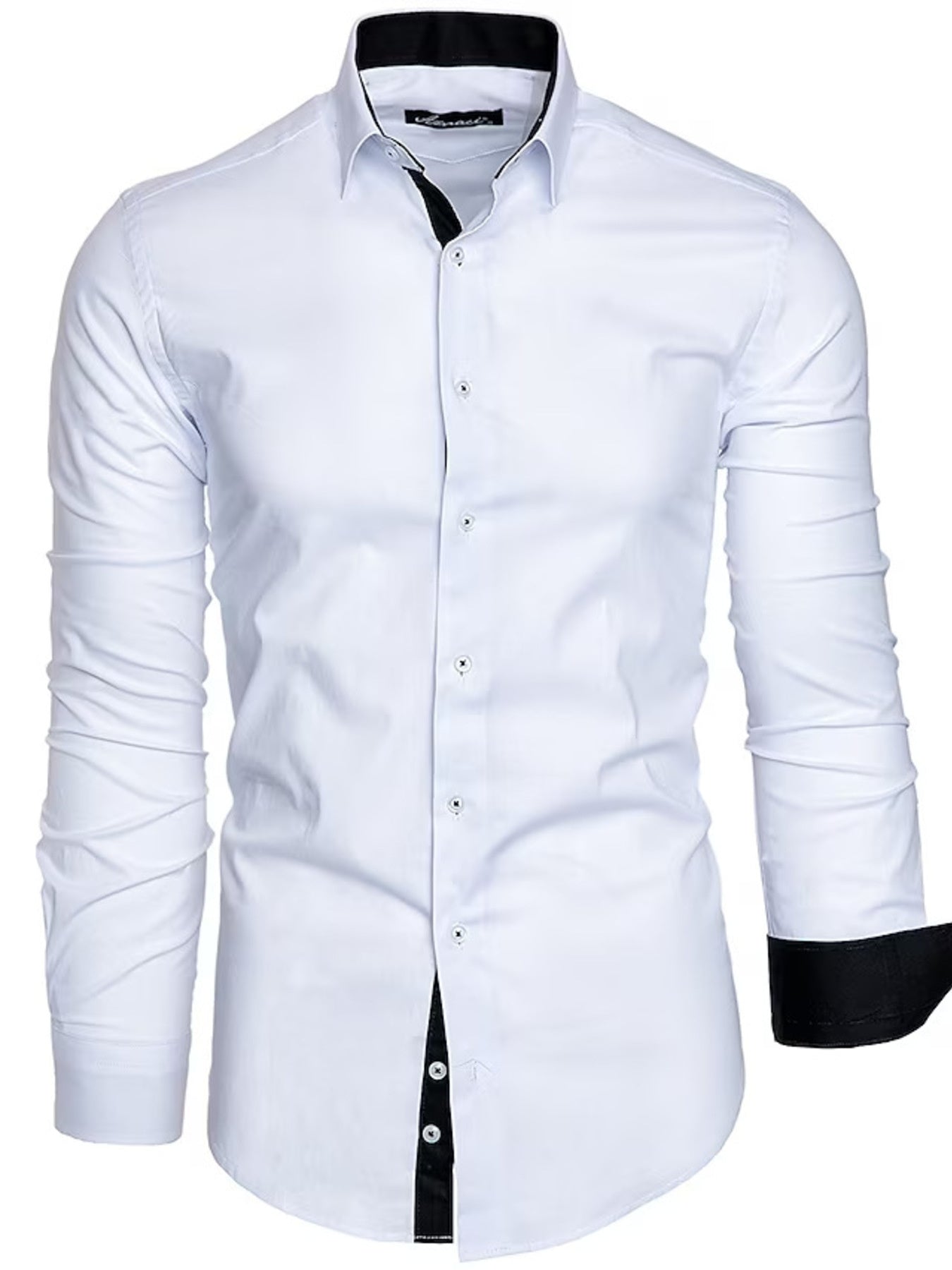 Men's Slim Fit Contrast Trim Long Sleeve Shirt - cas7m