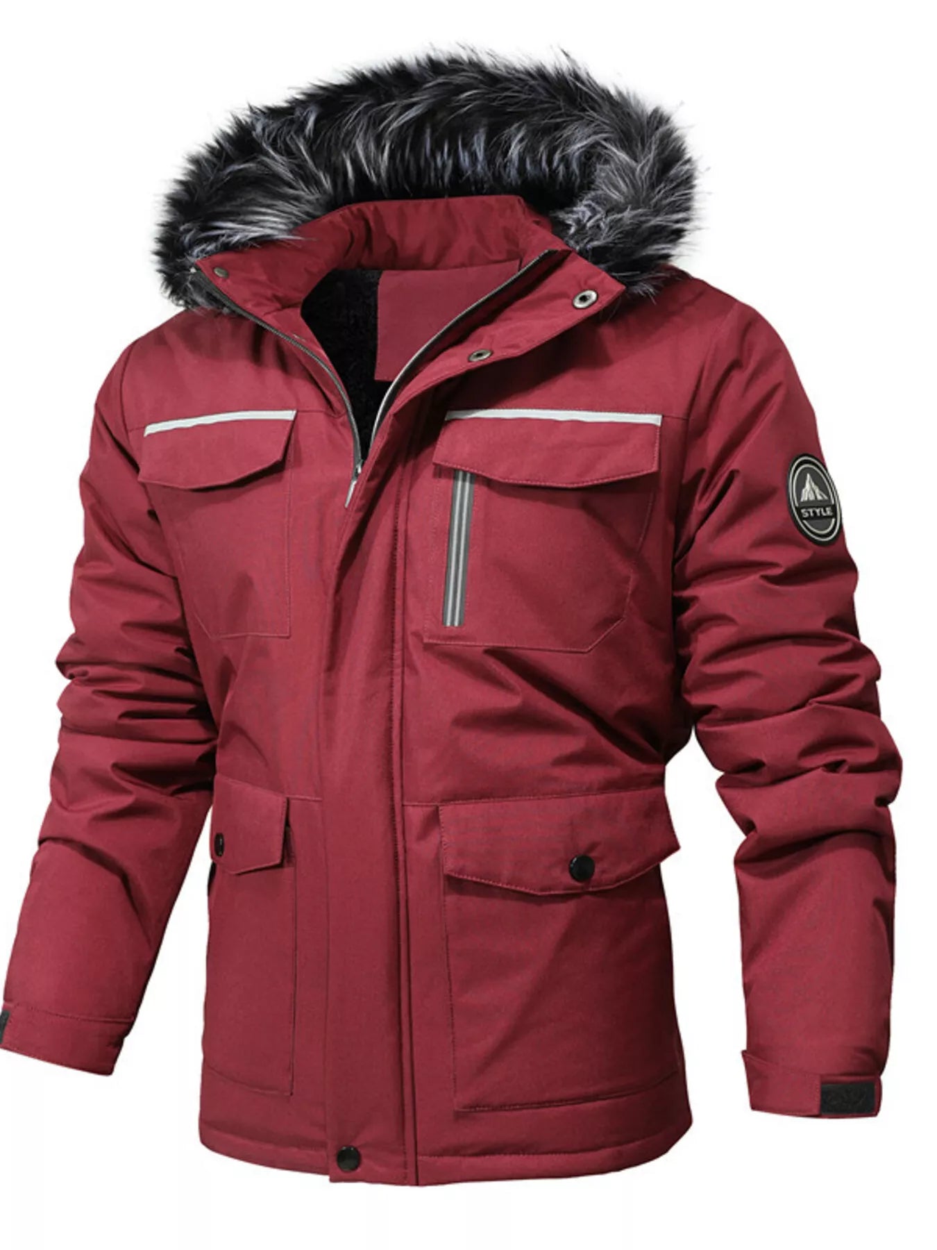 Men's Plus Size Fur Hooded Winter Parka Coat - cas7m