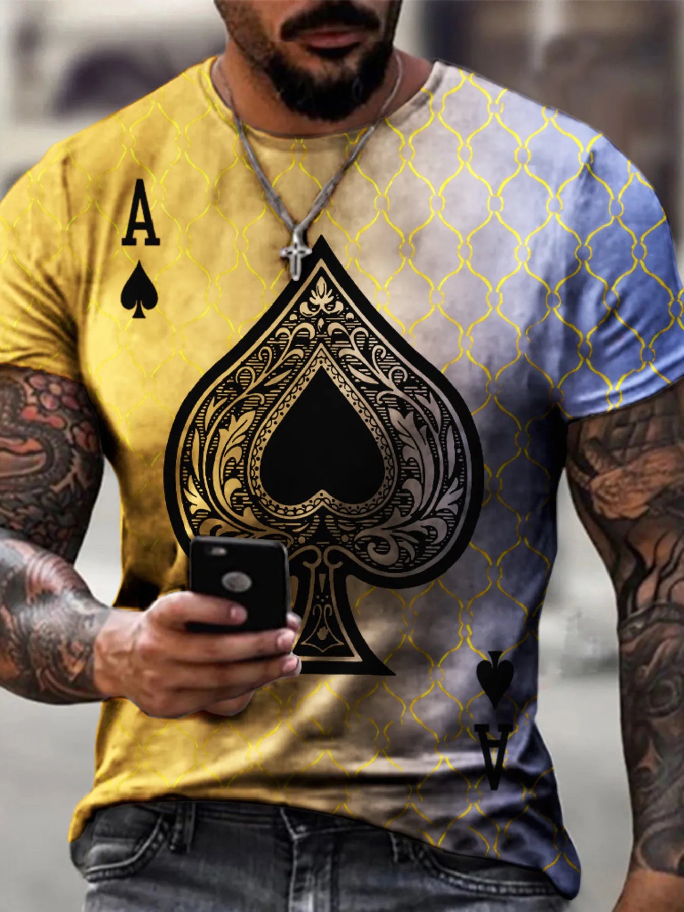 Men's Full Size Ace of Spades Graphic Print T-Shirt Plus Size - cas7m