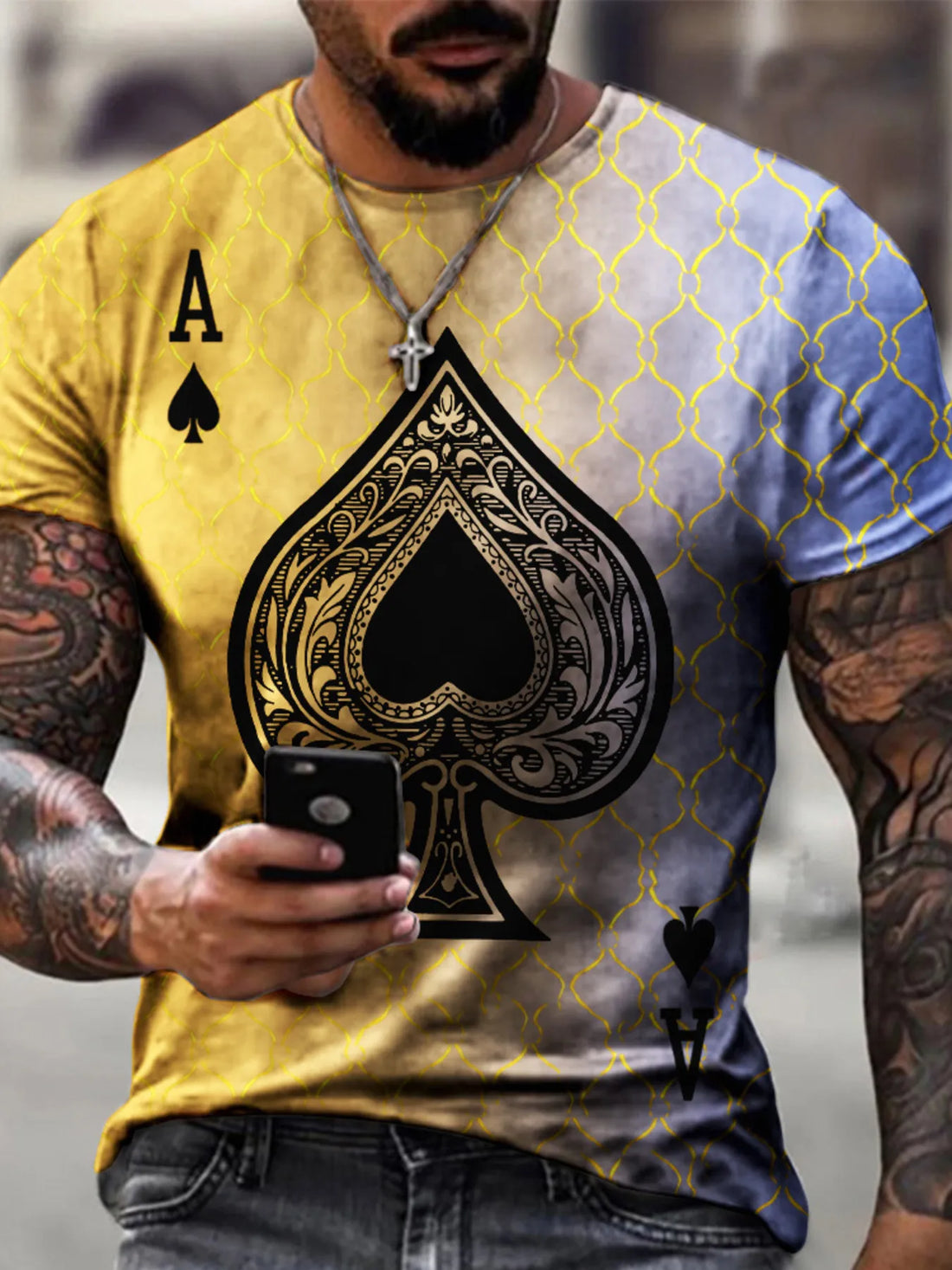 Men's Full Size Ace of Spades Graphic Print T-Shirt Plus Size - cas7m