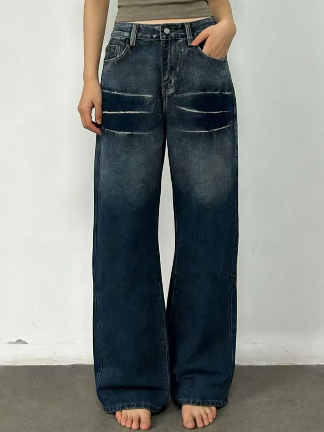 Washed Wide Leg Jeans - cas7m