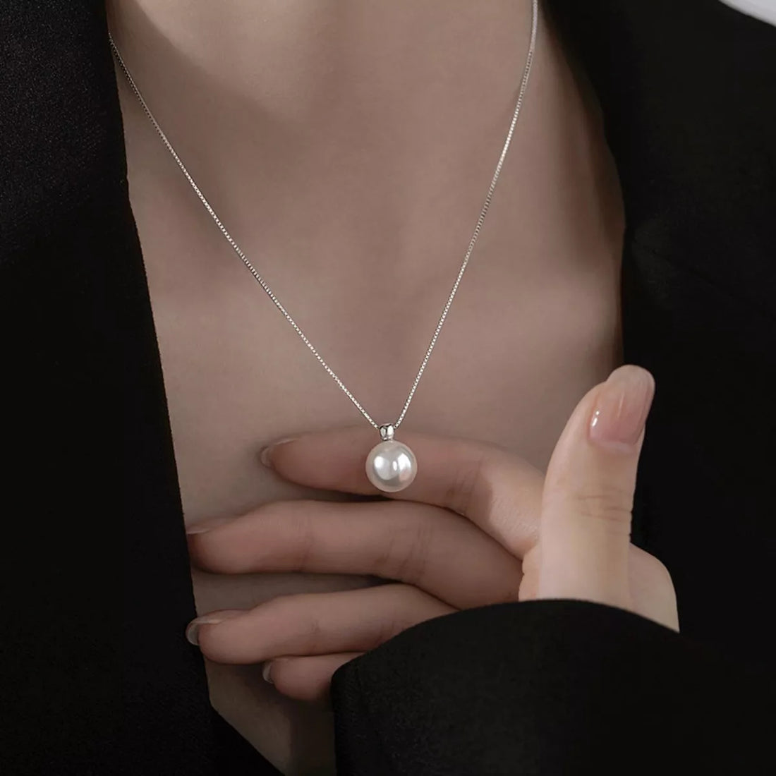 925 Sterling Silver Bead Pearl Necklace - cas7m