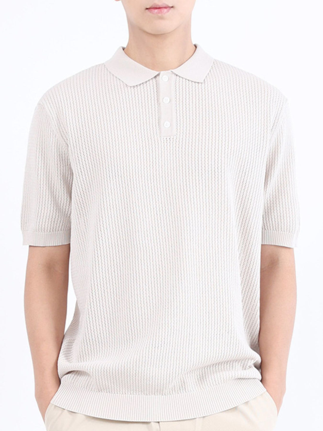 Men's Plus Size Textured Knit Short Sleeve Polo Shirt - cas7m