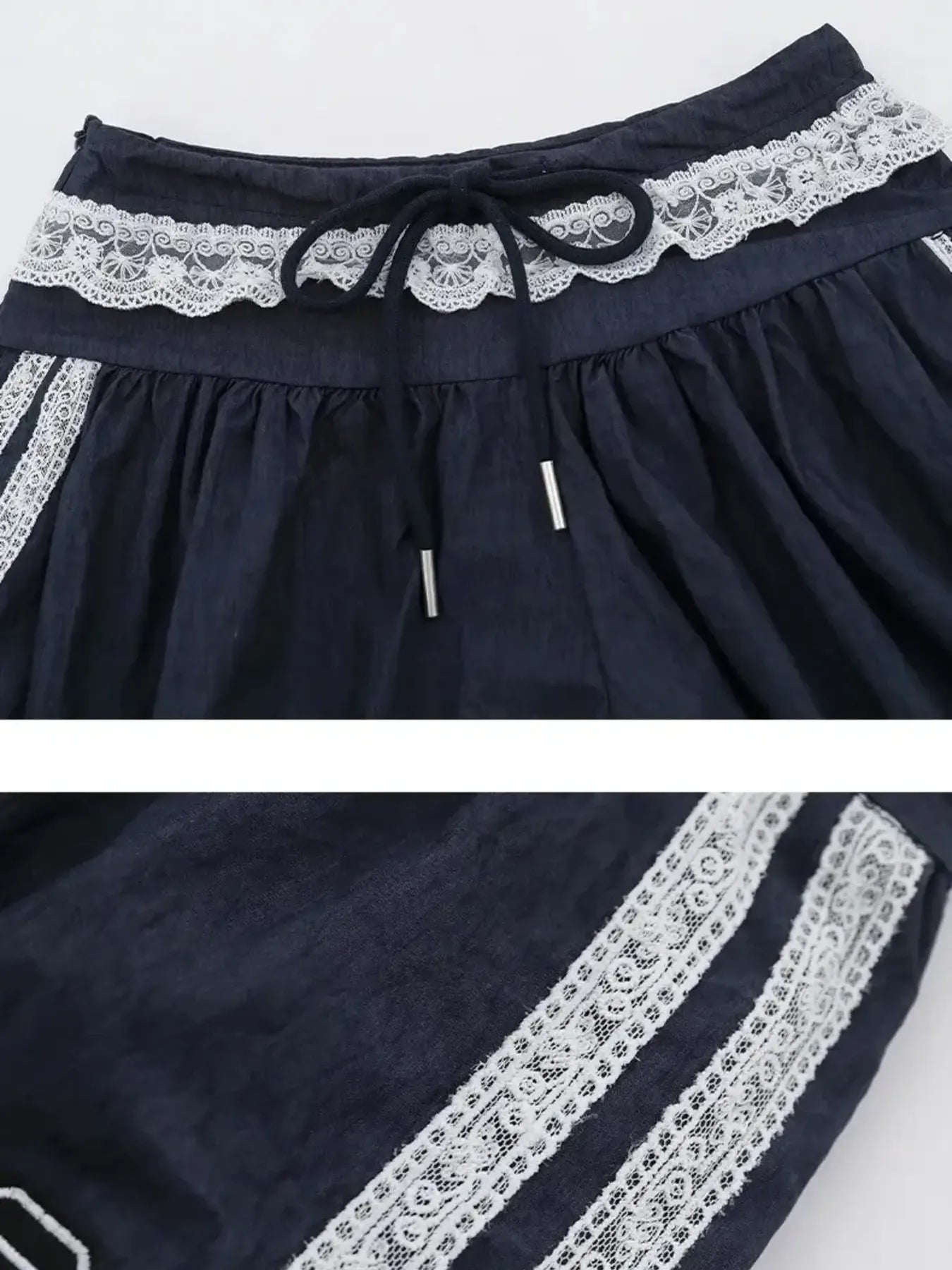 Lace Trim Shorts with Drawstring - cas7m