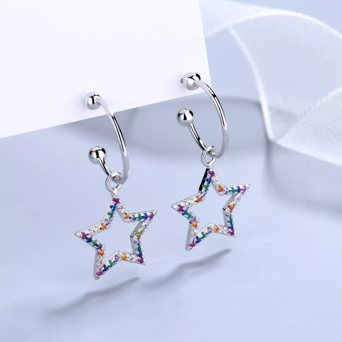 Star C-Hoop Dangle Earrings - cas7m