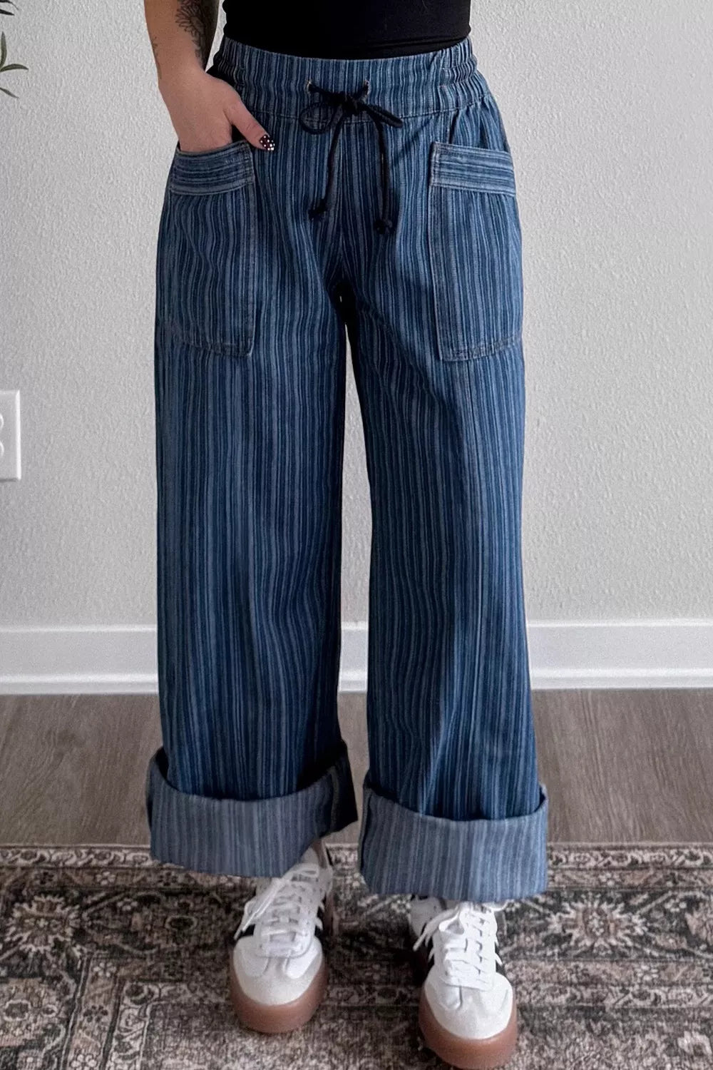 Striped Wide-Leg Jeans - cas7m